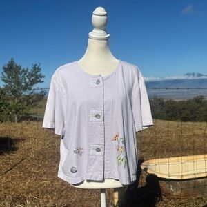 Y2K 90s Ultra pink Cottagecore Purple Lavender Short sleeve Hand painted top L